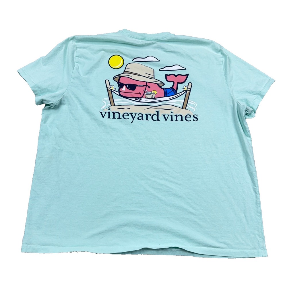 Vineyard Vines Shirt Men 3XB Pocket Tee Teal Blue Short Sleeve Beach Whale **